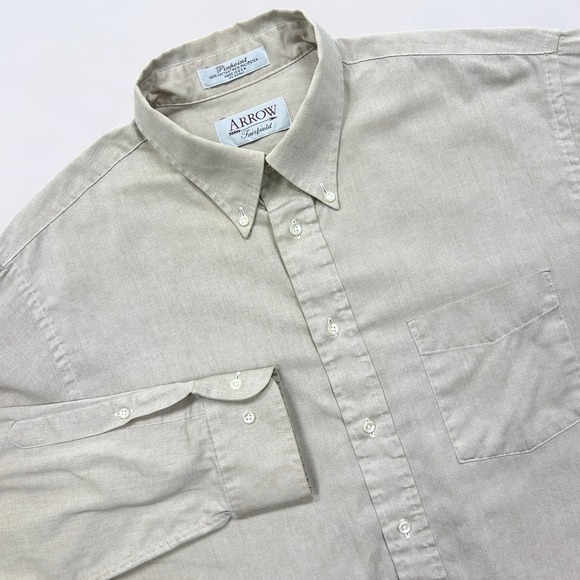 Arrow Other - Vintage Arrow Fairfield Shirt Men's 16.5 Beige Button Down 60s / 70s Made In USA